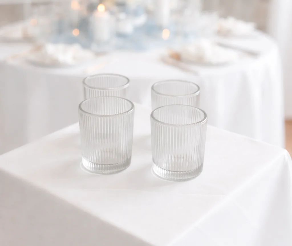 Teelichtglas mit Rillenstruktur